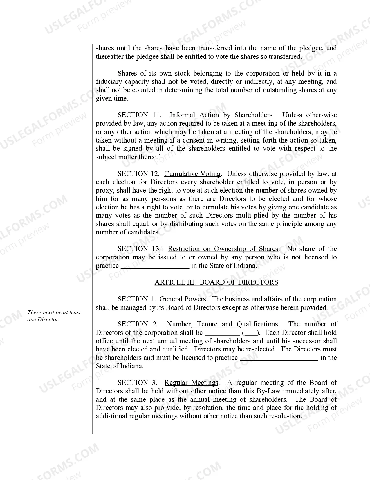 Preview Sample Bylaws for an Indiana Professional Corporation