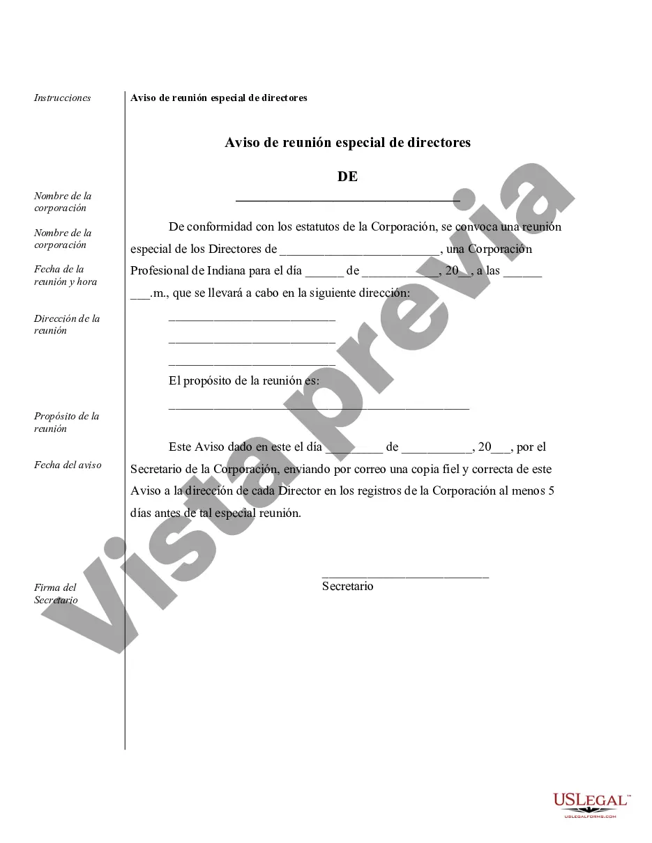 Preview Ejemplos de registros corporativos para una corporación profesional de Indiana