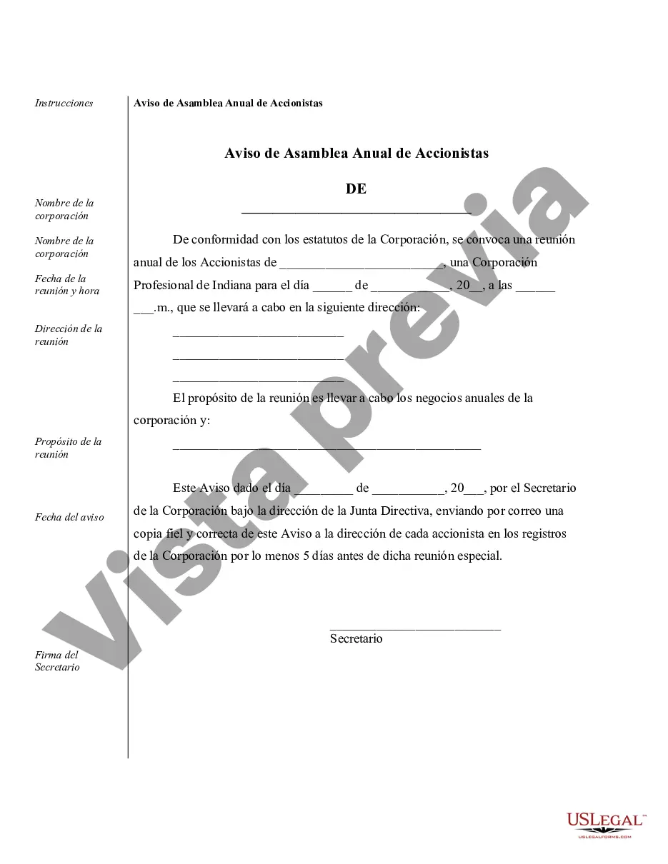 Preview Ejemplos de registros corporativos para una corporación profesional de Indiana