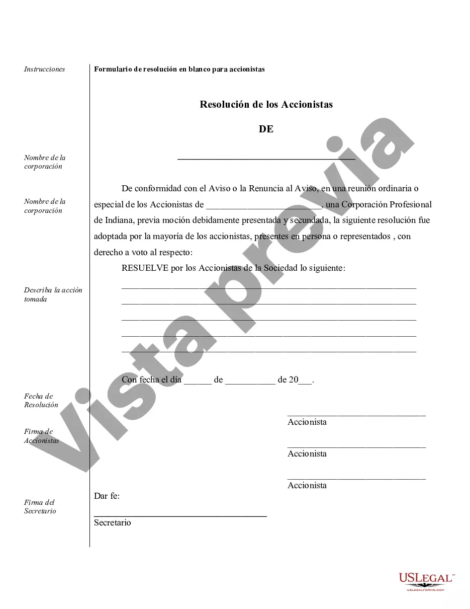 Preview Ejemplos de registros corporativos para una corporación profesional de Indiana