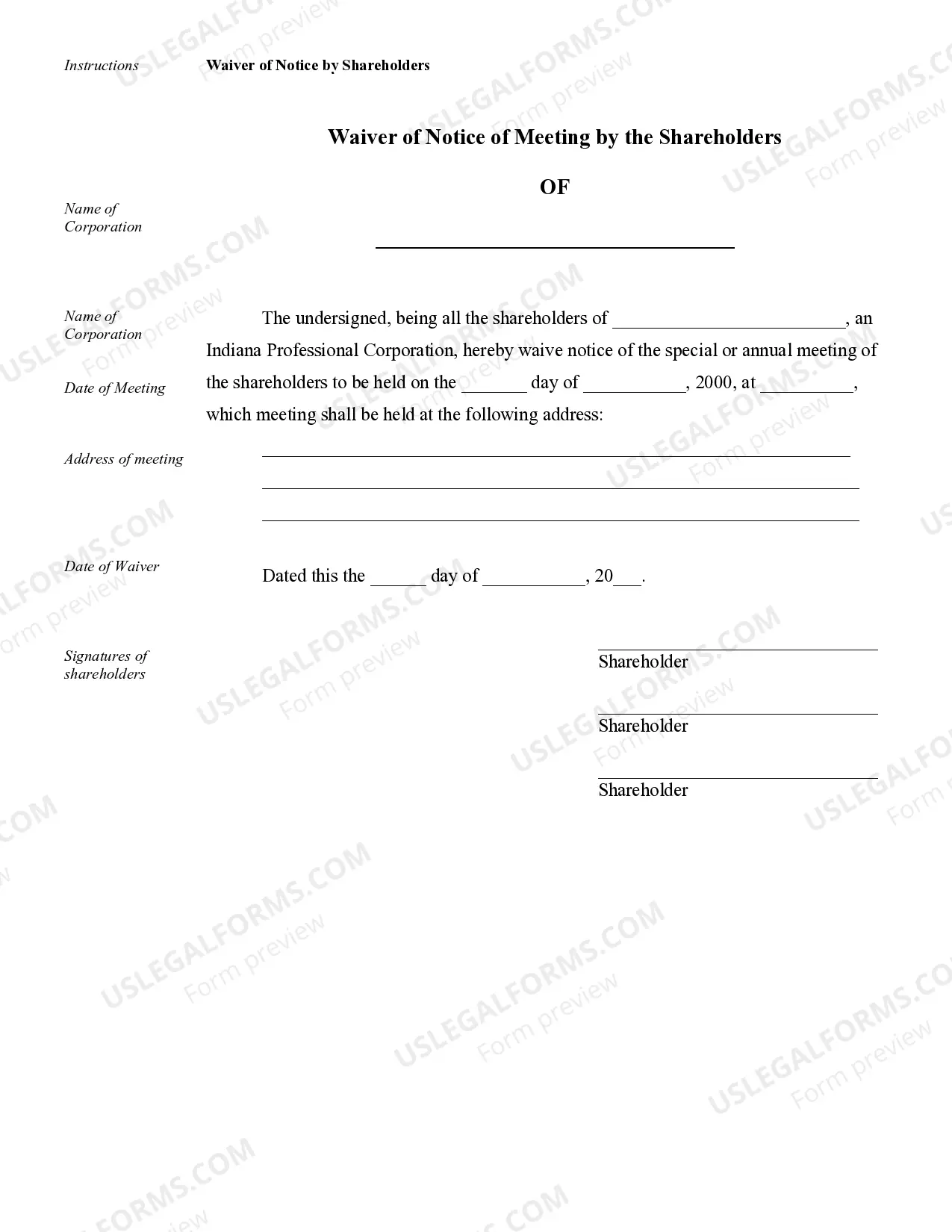 Preview Sample Corporate Records for an Indiana Professional Corporation