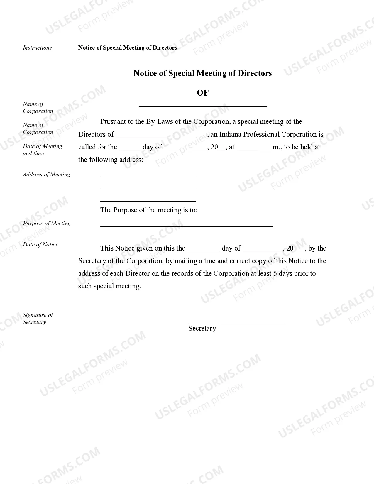 Preview Sample Corporate Records for an Indiana Professional Corporation