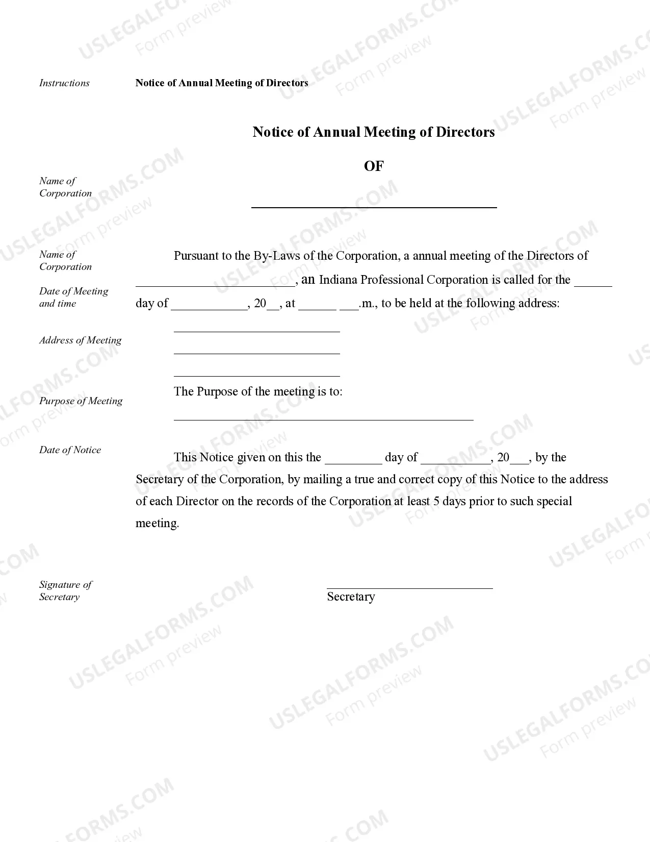 Preview Sample Corporate Records for an Indiana Professional Corporation