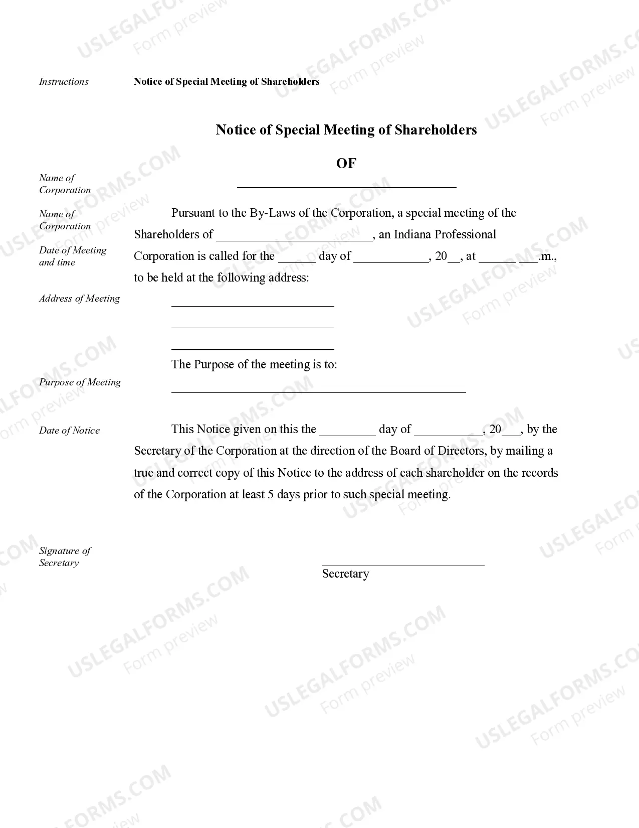 Preview Sample Corporate Records for an Indiana Professional Corporation