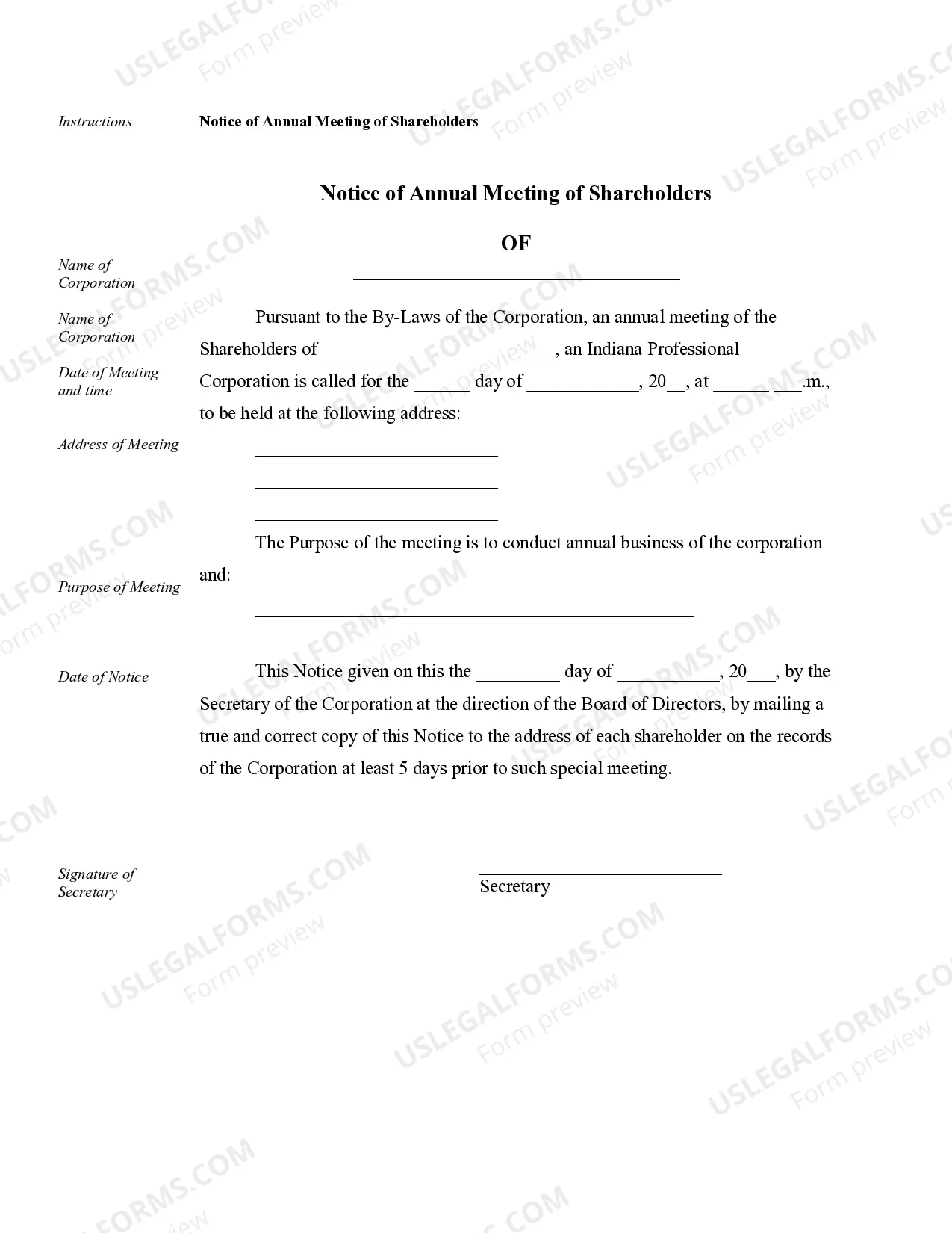 Preview Sample Corporate Records for an Indiana Professional Corporation