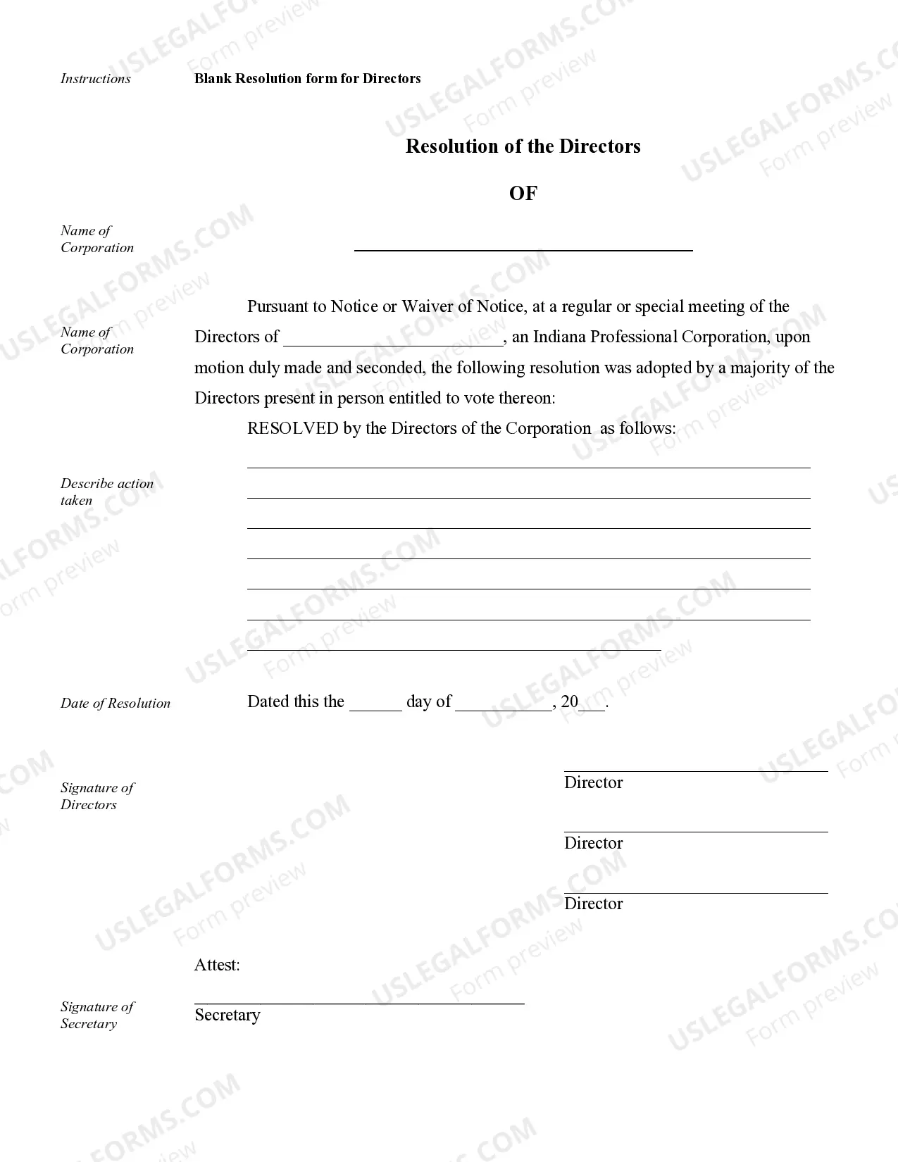 Preview Sample Corporate Records for an Indiana Professional Corporation