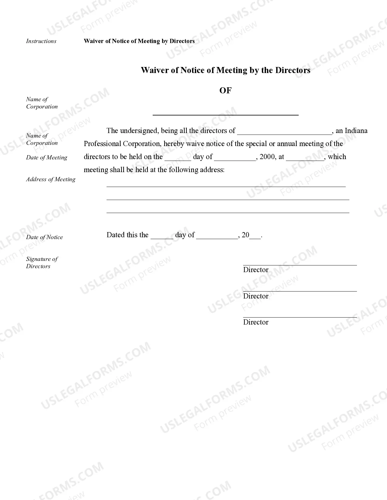 Preview Sample Corporate Records for an Indiana Professional Corporation