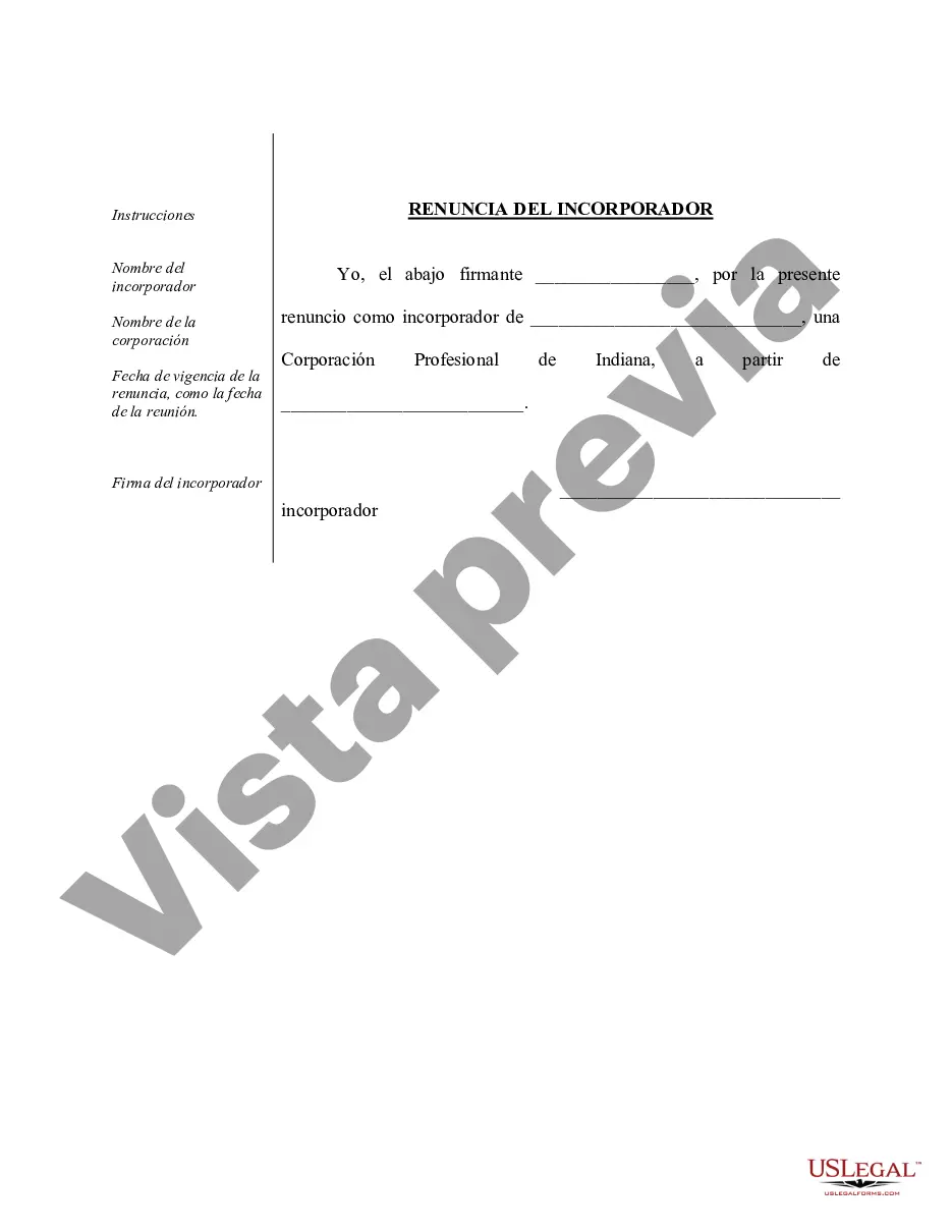 Preview Ejemplo de actas organizativas para una corporación profesional de Indiana