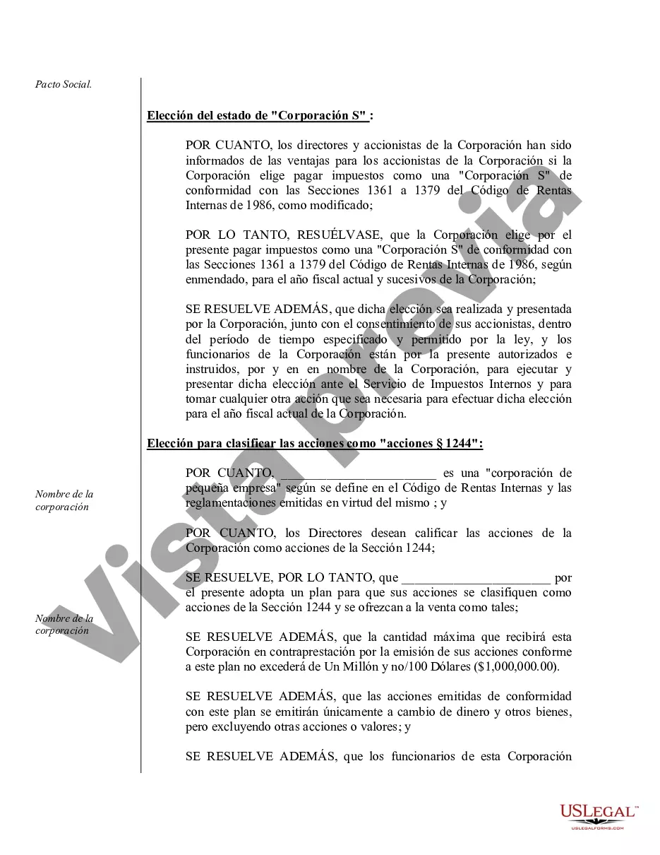 Preview Ejemplo de actas organizativas para una corporación profesional de Indiana