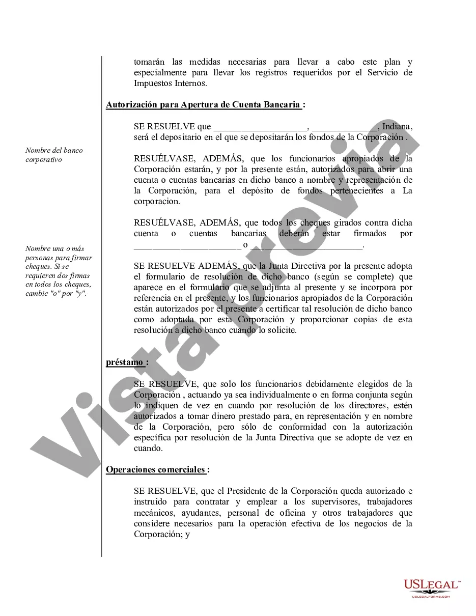 Preview Ejemplo de actas organizativas para una corporación profesional de Indiana