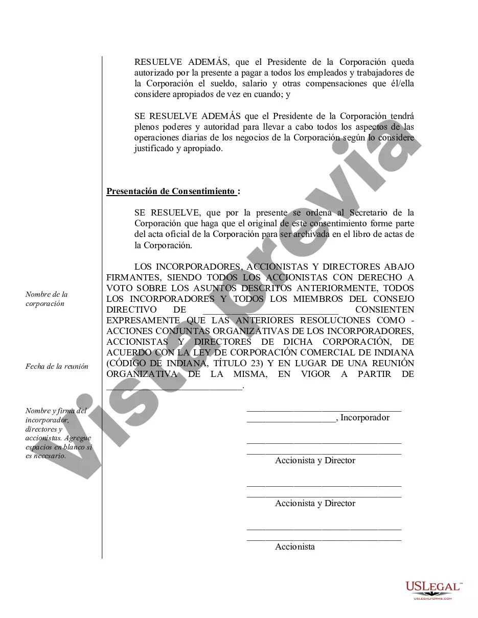 Preview Ejemplo de actas organizativas para una corporación profesional de Indiana