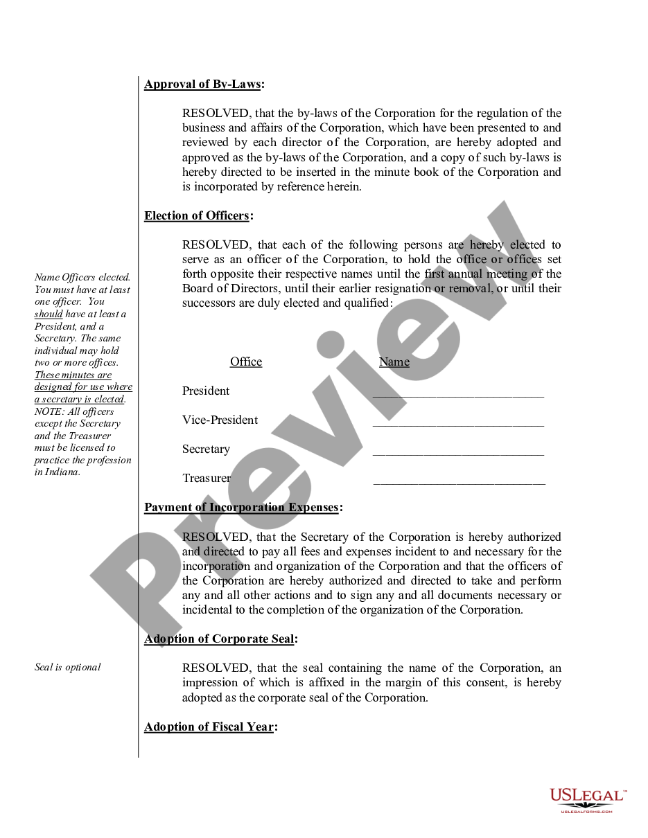 page 3 Sample Organizational Minutes for an Indiana Professional Corporation preview