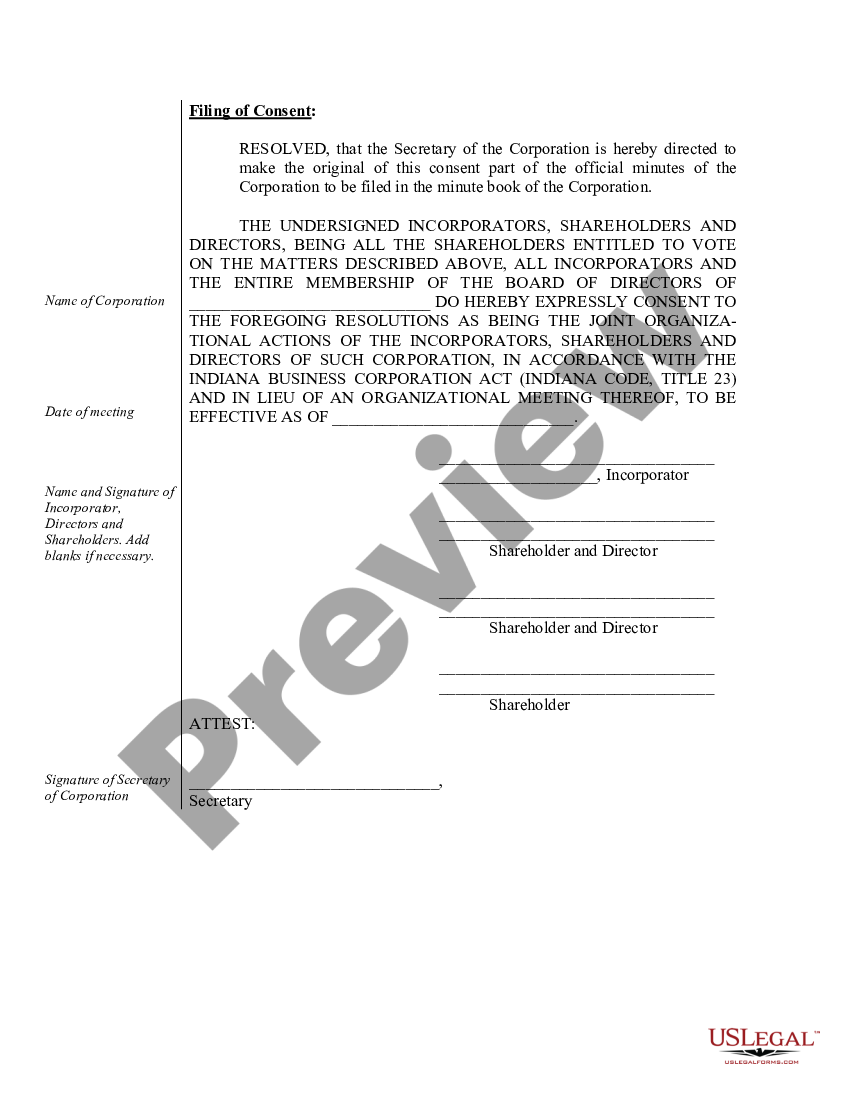 page 7 Sample Organizational Minutes for an Indiana Professional Corporation preview