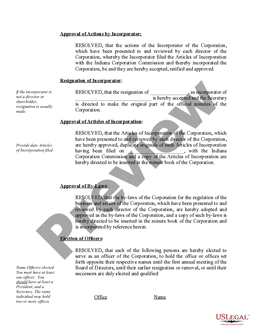 Get Sample Organizational Minutes for an Indiana Professional Corporation Preview Sample Organizational Minutes for an Indiana Professional Corporation