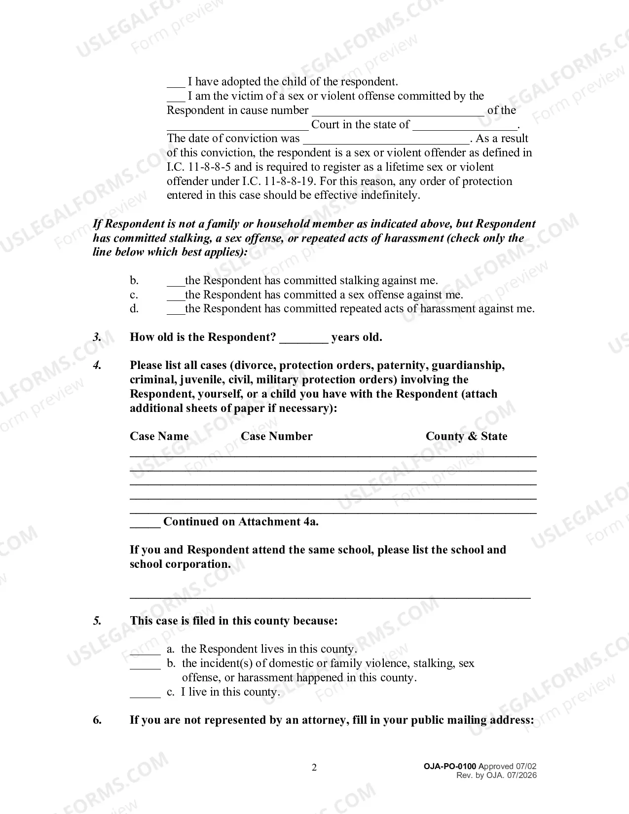 Preview Petition for an Order for Protection and Request for a Hearing (Filed by Person Seeking Protection)
