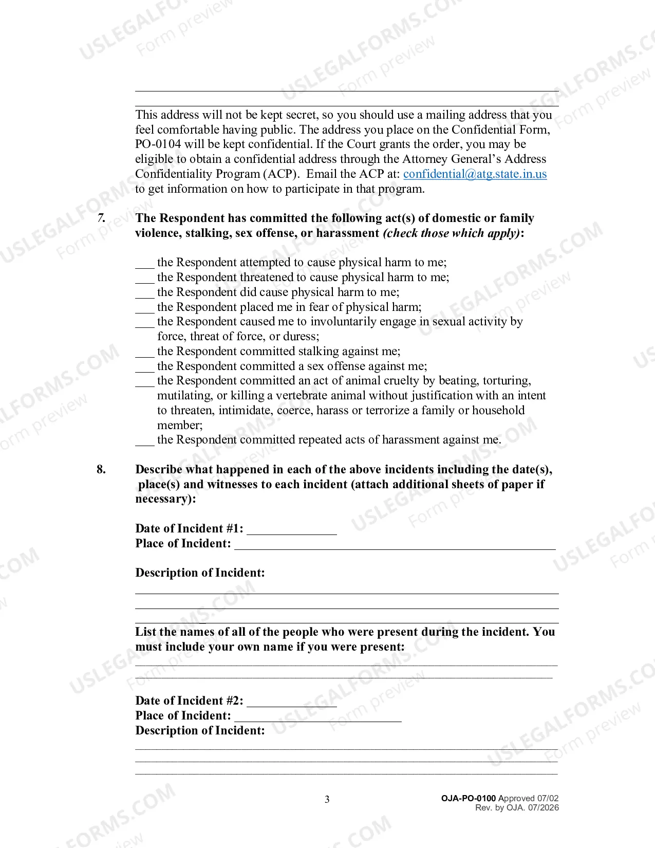 Preview Petition for an Order for Protection and Request for a Hearing (Filed by Person Seeking Protection)
