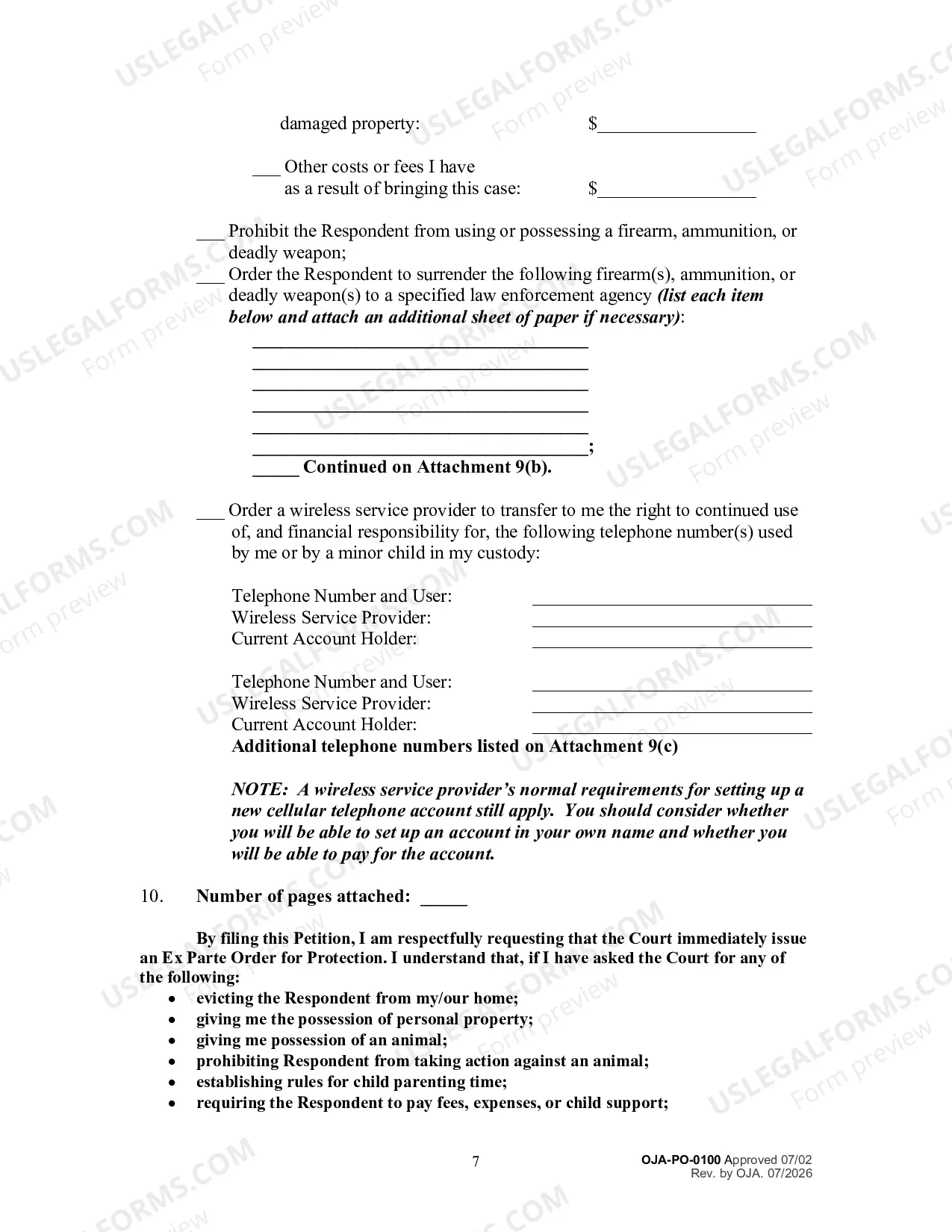 Preview Petition for an Order for Protection and Request for a Hearing (Filed by Person Seeking Protection)