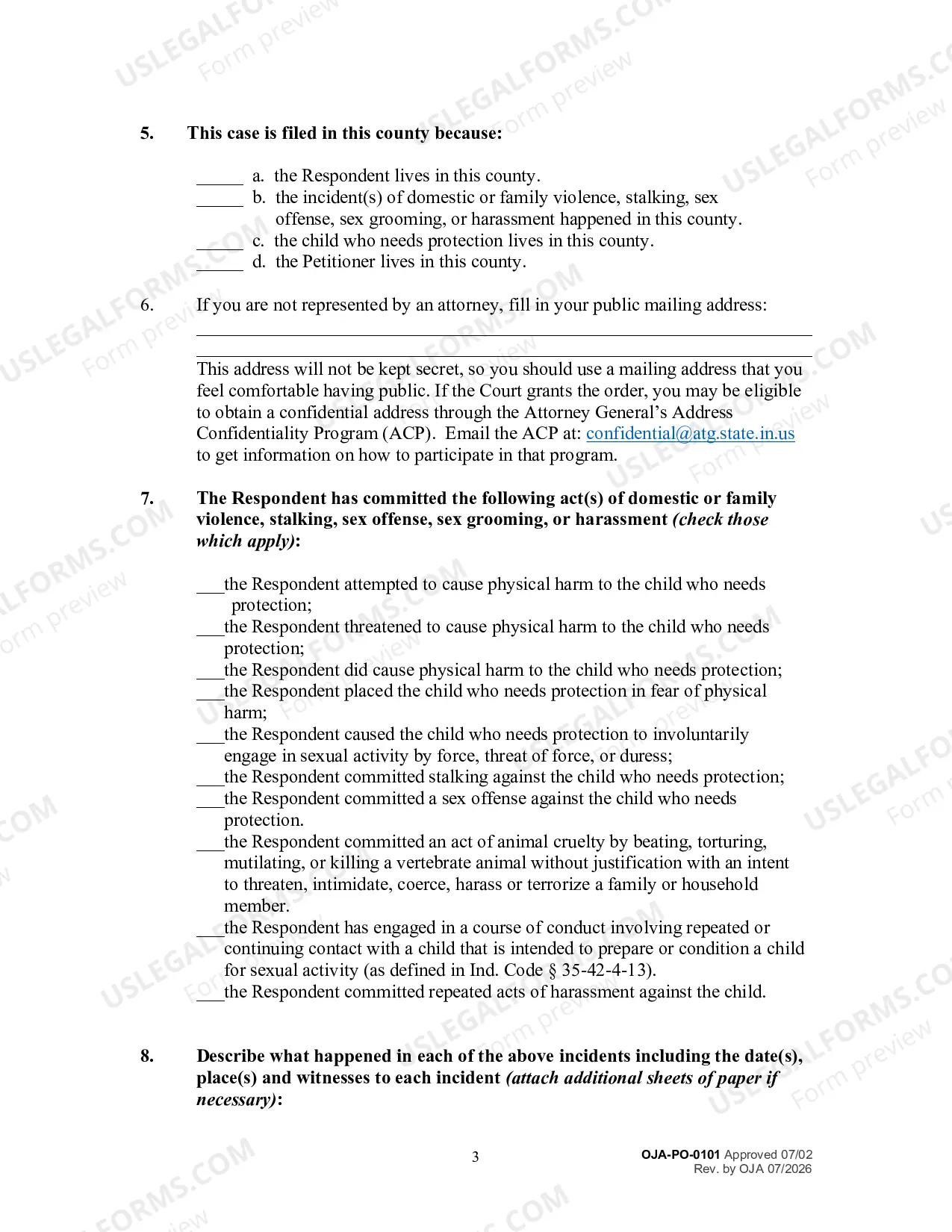 Preview Petition for an Order for Protection and Request for a Hearing (Filed on Behalf of a Child)