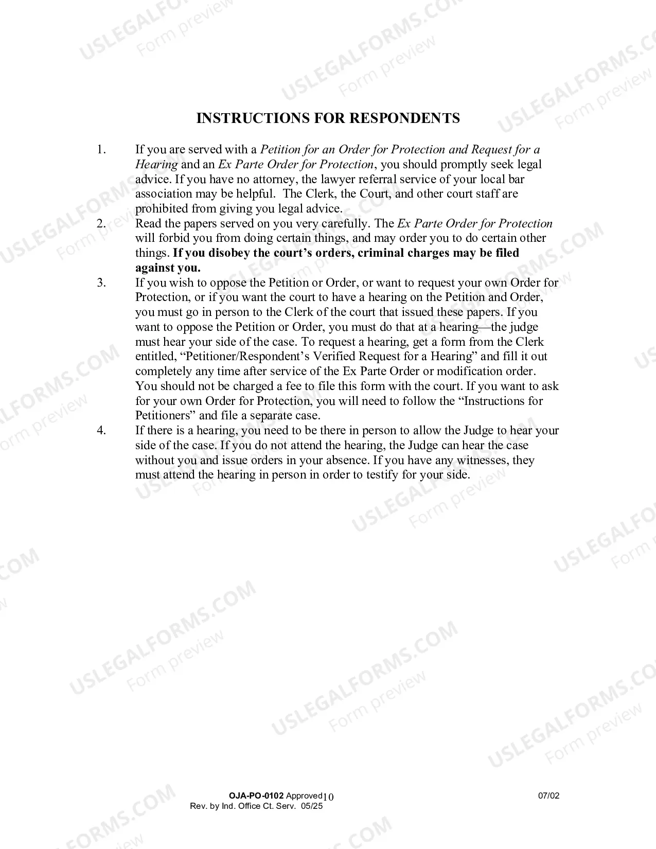 Preview Instructions for Petition for an Order for Protection (Filed by Person Seeking Protection)