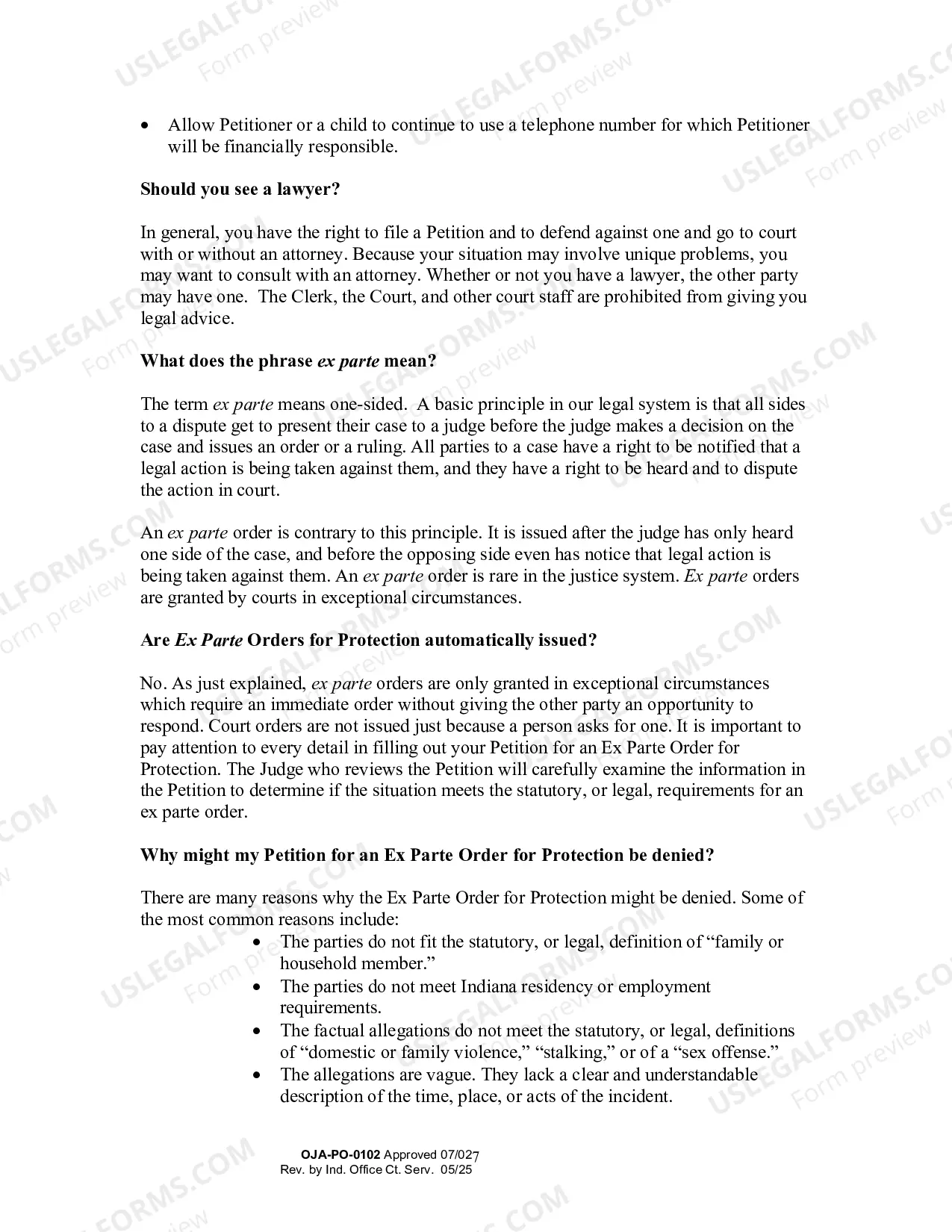Preview Instructions for Petition for an Order for Protection (Filed by Person Seeking Protection)