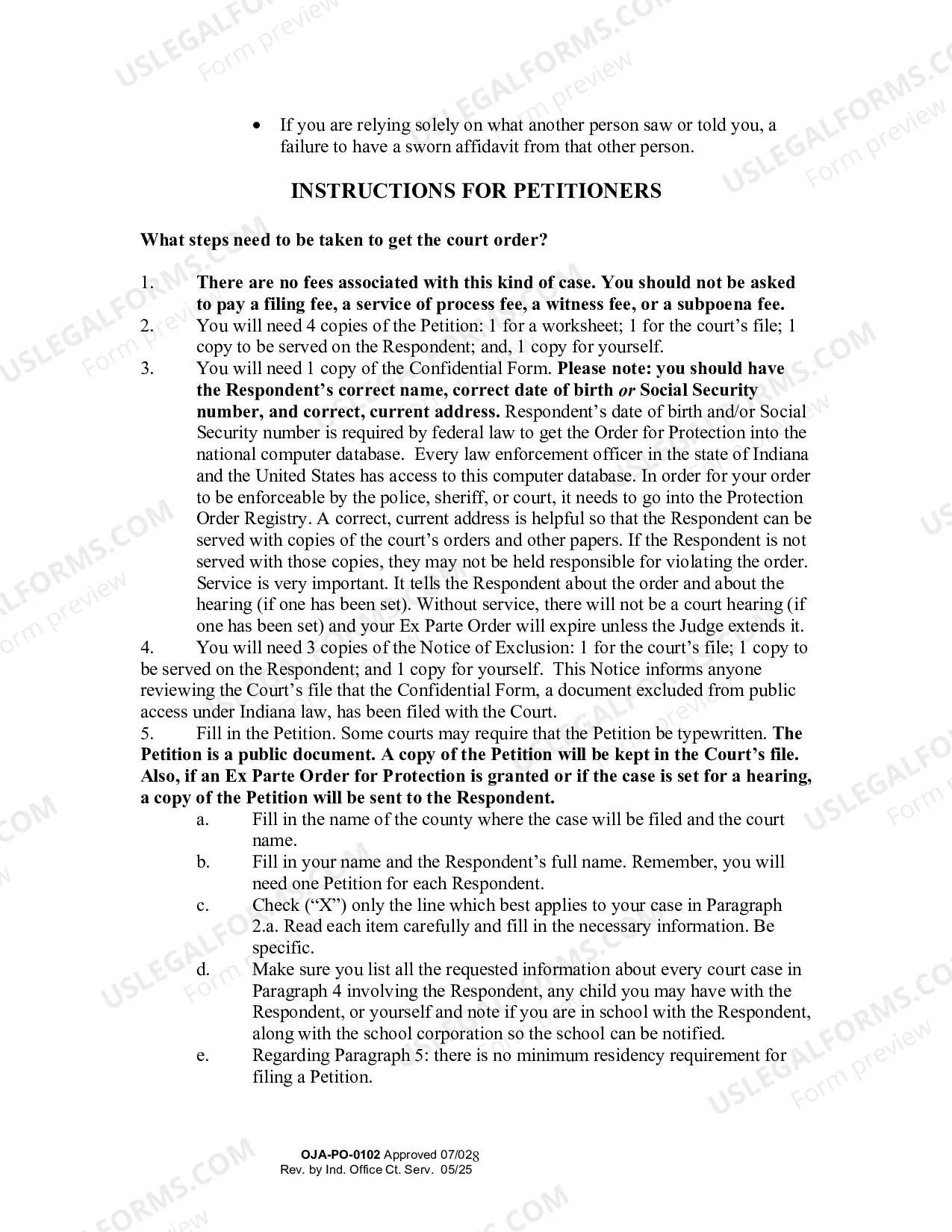 Preview Instructions for Petition for an Order for Protection (Filed by Person Seeking Protection)