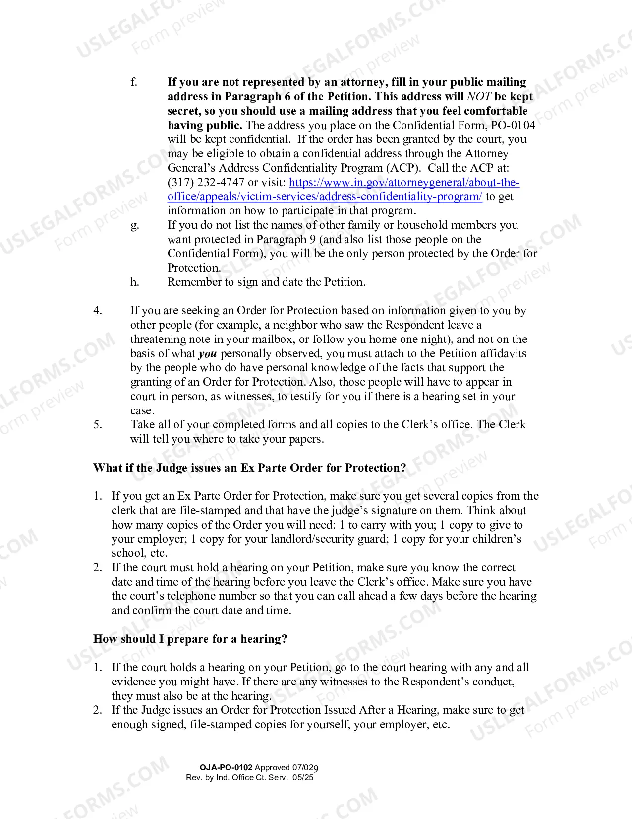Preview Instructions for Petition for an Order for Protection (Filed by Person Seeking Protection)