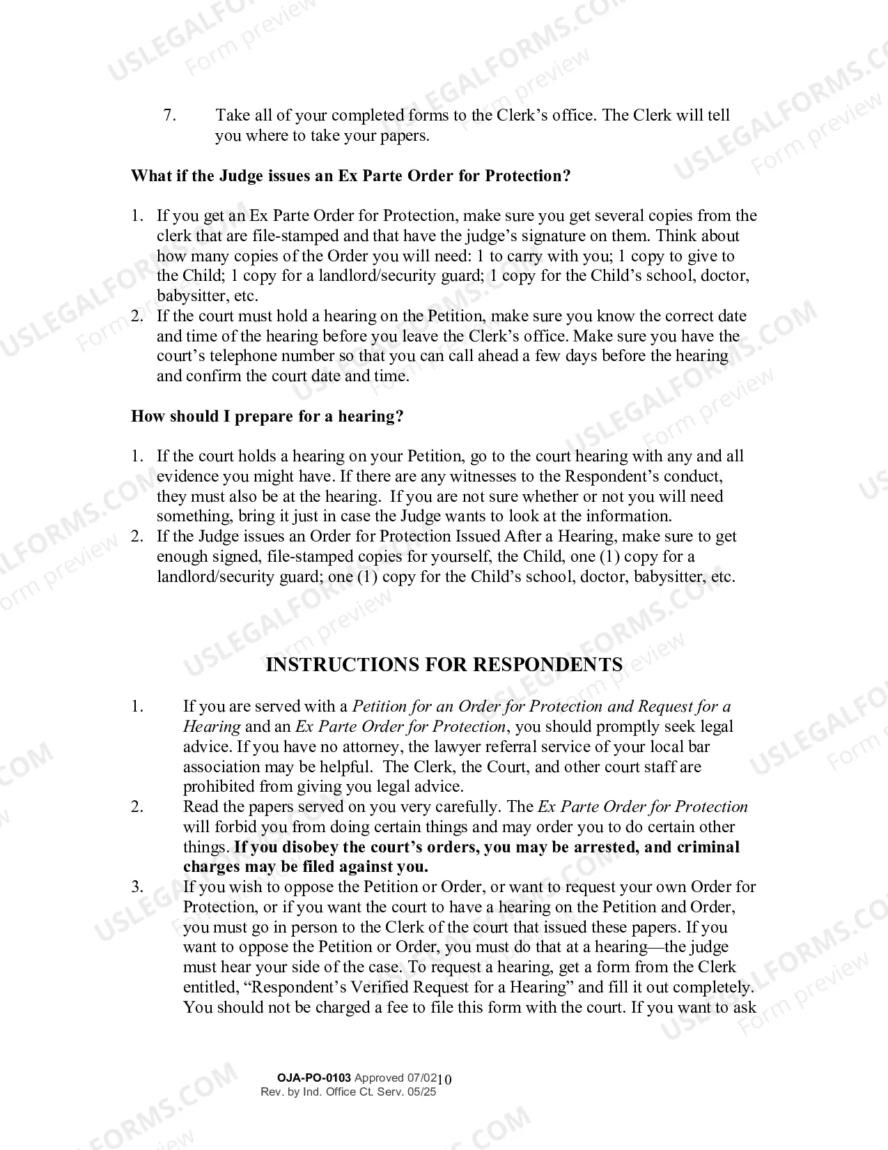Preview Instructions for Petition for an Order for Protection (Filed on Behalf of a Child)