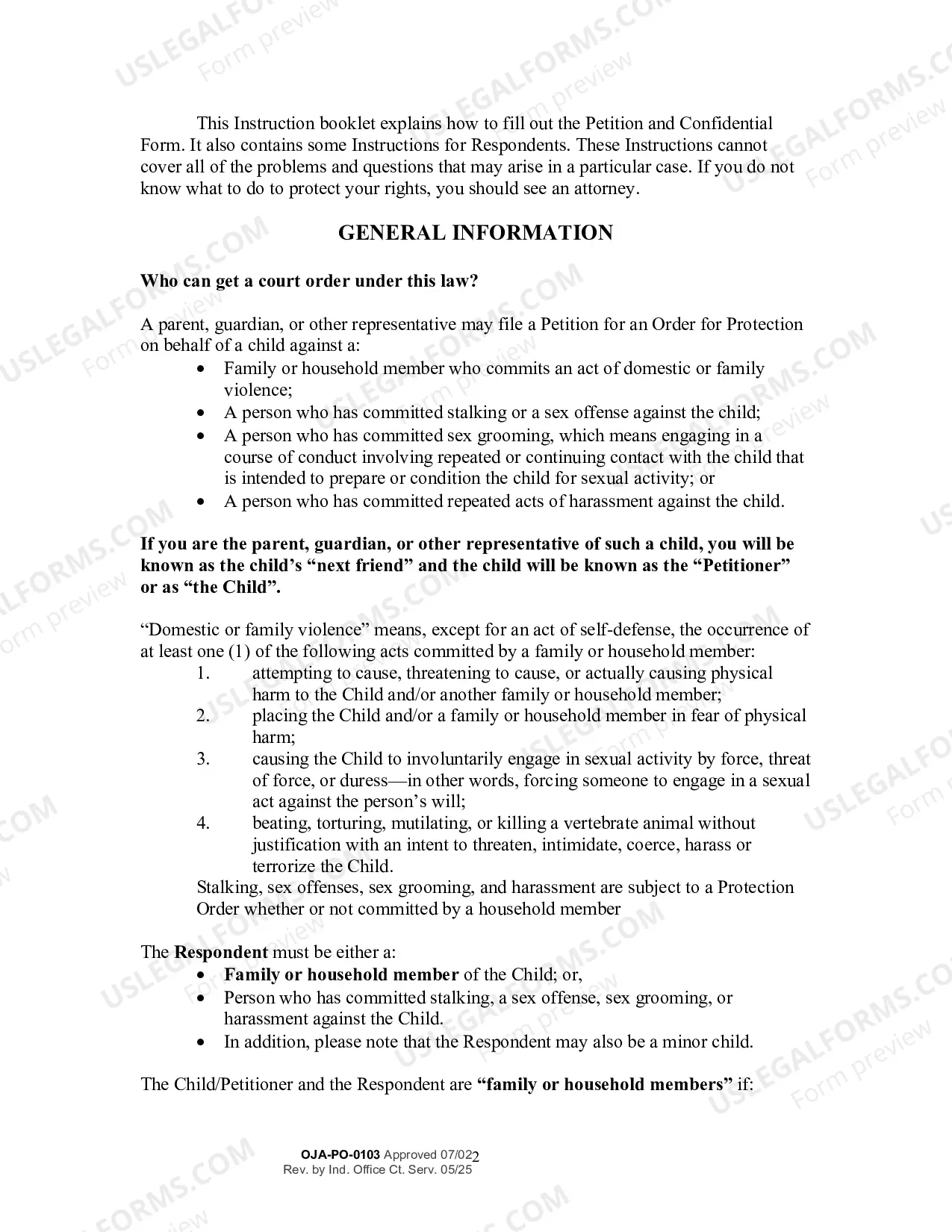 Preview Instructions for Petition for an Order for Protection (Filed on Behalf of a Child)