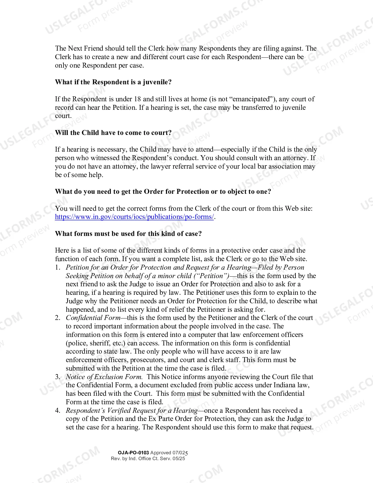 Preview Instructions for Petition for an Order for Protection (Filed on Behalf of a Child)