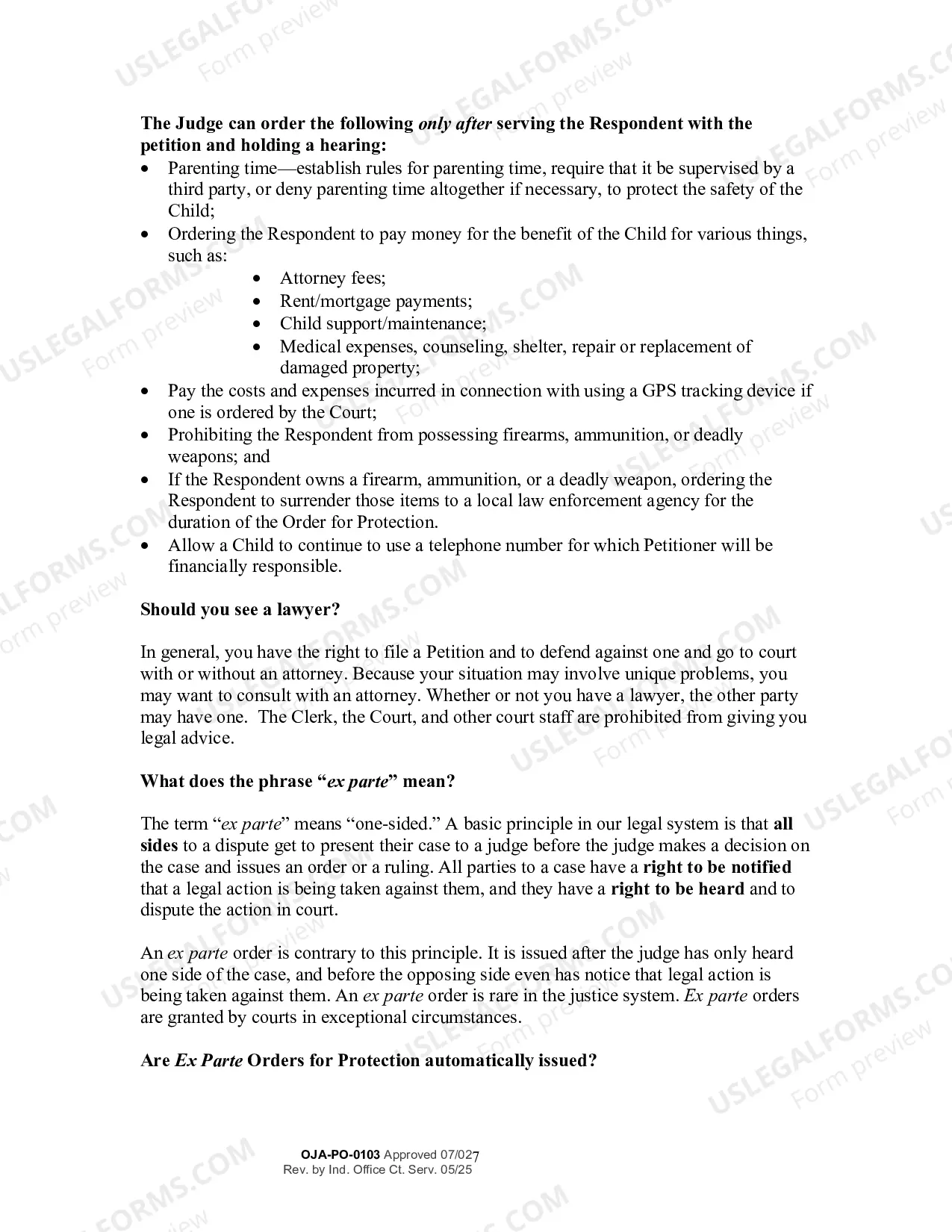 Preview Instructions for Petition for an Order for Protection (Filed on Behalf of a Child)