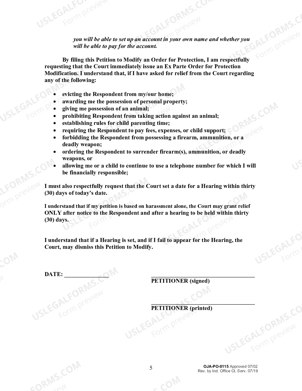Preview Petition to Modify an Order for Protection