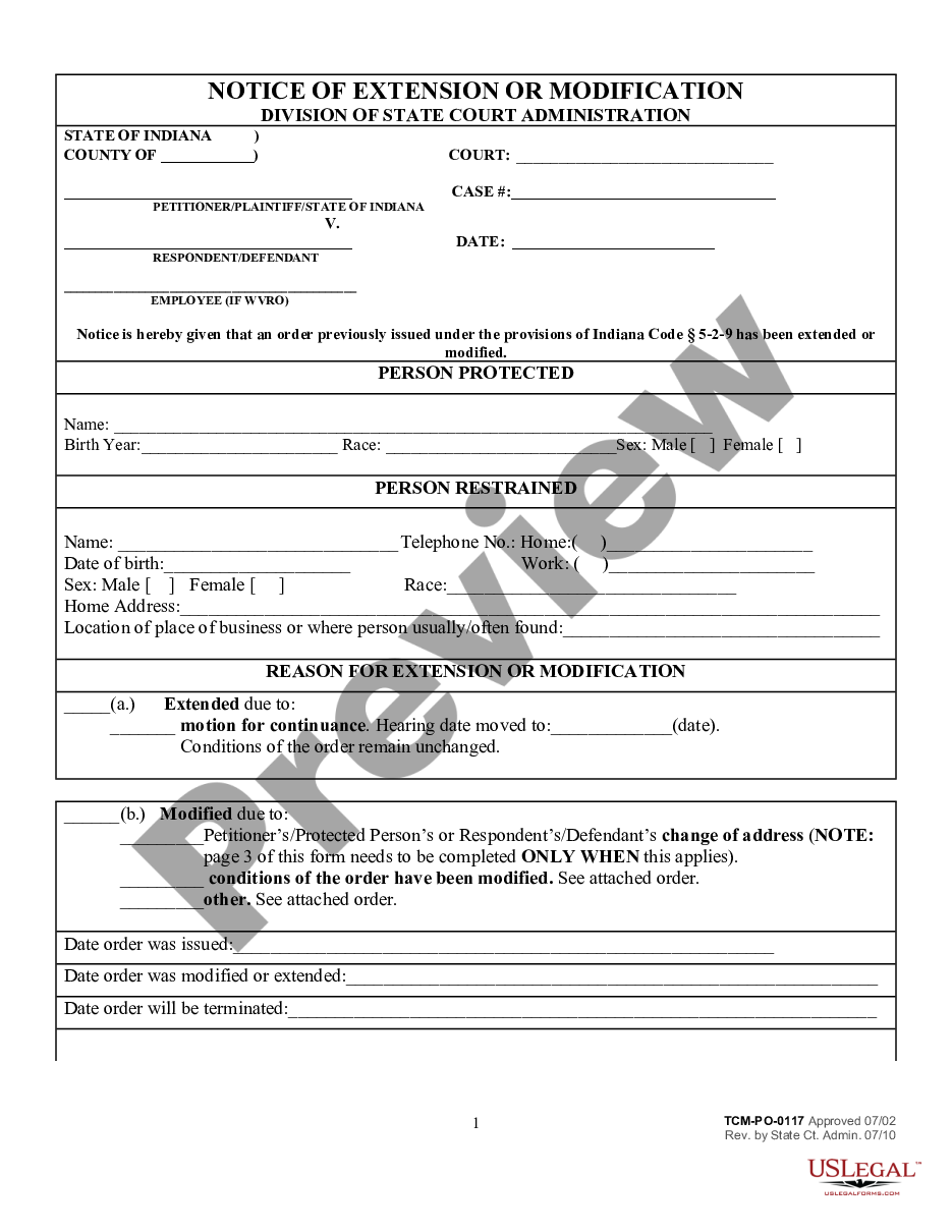 page 0 Notice of Extension or Modification Protective Order preview