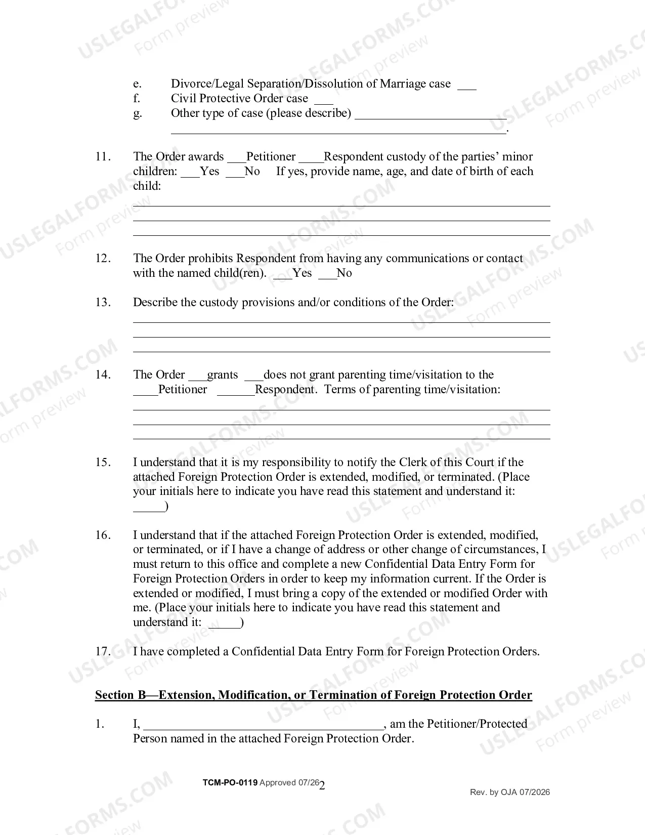 Preview Registration of Foreign Protection Order