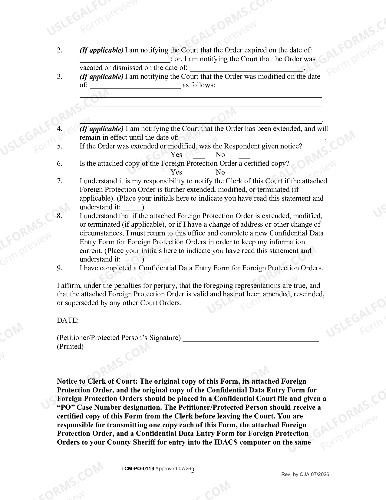 Preview Registration of Foreign Protection Order