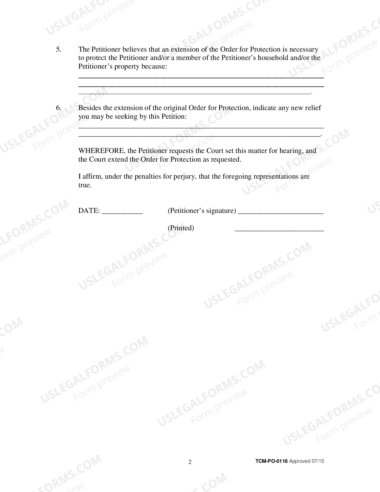 Preview Petition to Extend Order for Protection