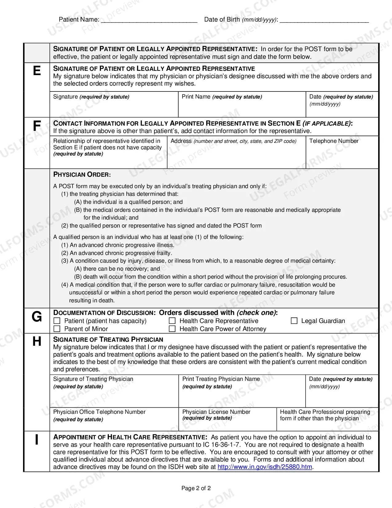 Preview Indiana Physician Orders for Scope of Treatment