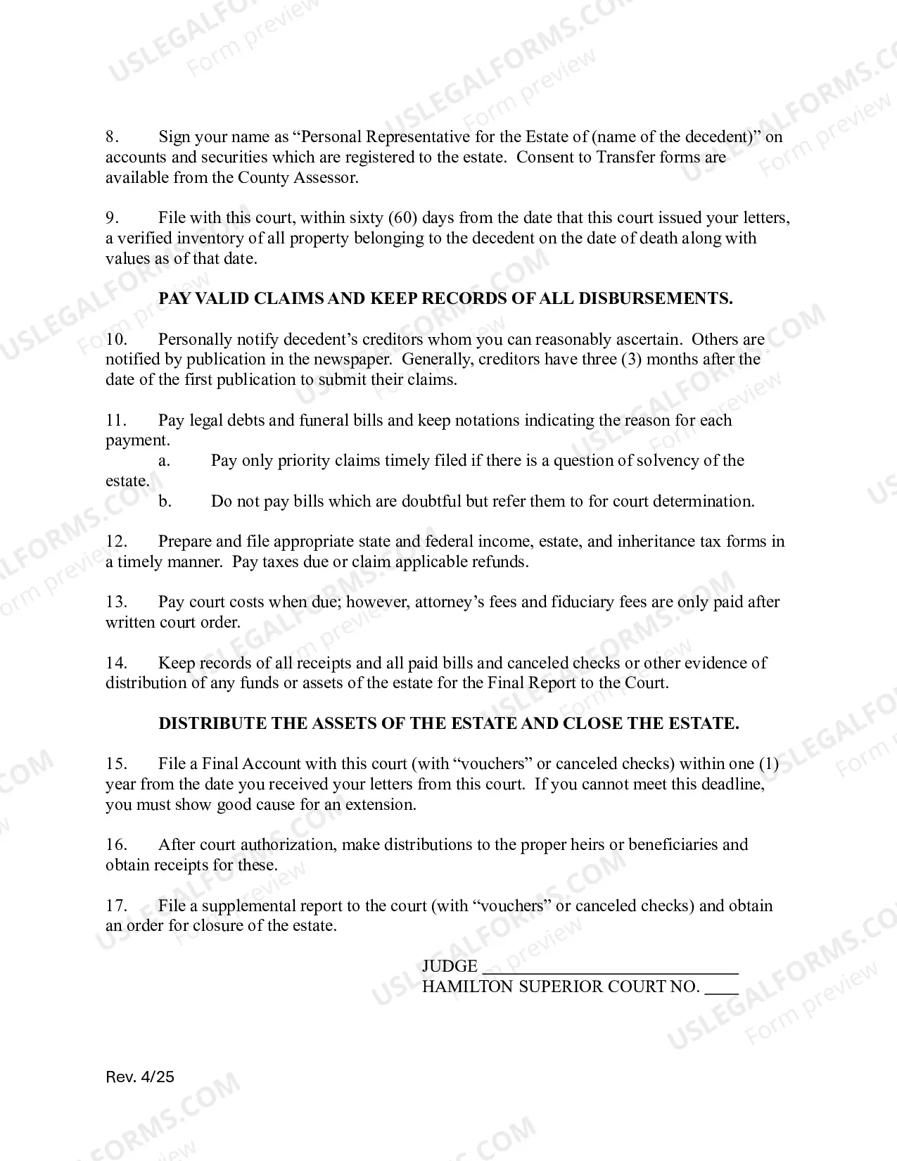 Preview Instructions to Personal Representative of Supervised Estate - Form PR 00-1(PDF)Opens a New Window.