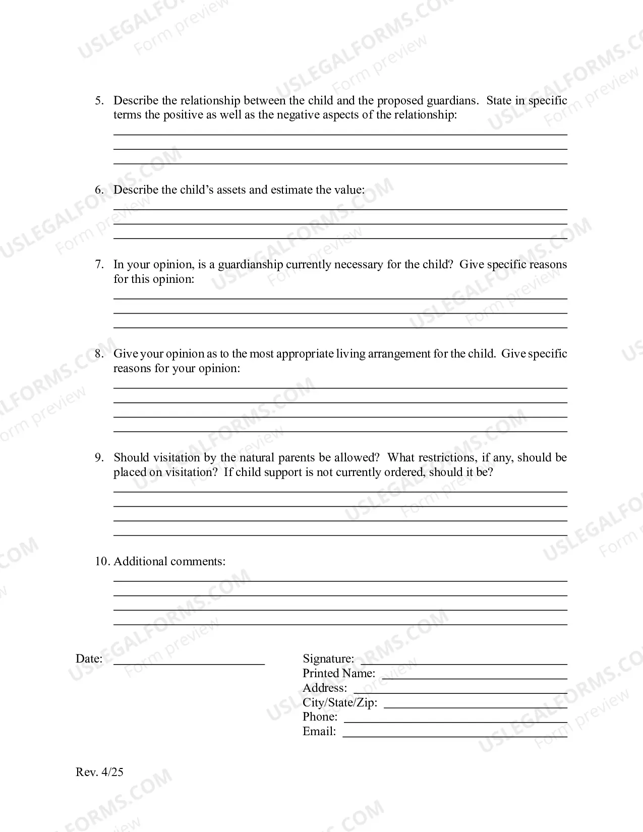 Preview Guardian Ad Litem Report a Minor (LR29-PR 00-716.20) - Form PR 00-13 (PDF)Opens a New Window.