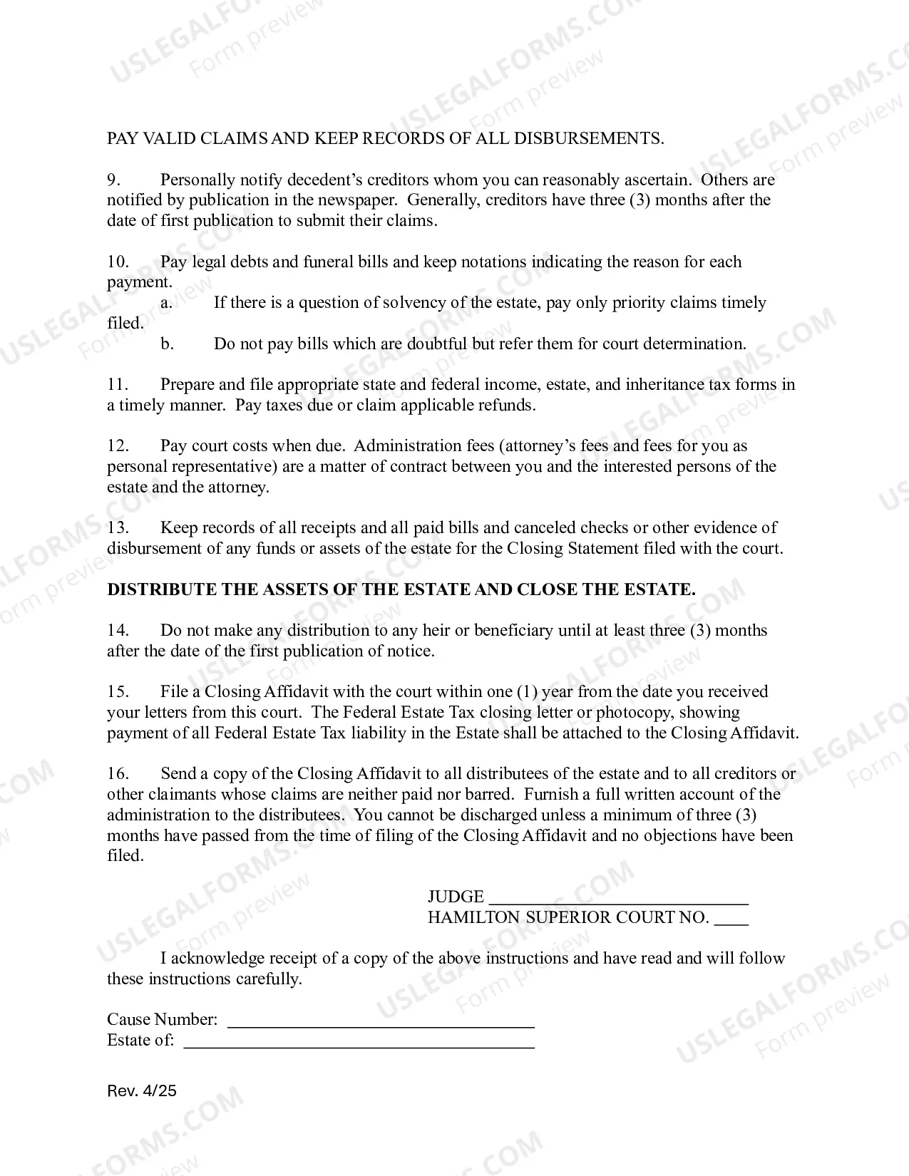 Preview Instructions to Personal Representative of Unsupervised Estate - Form PR 00-2 (PDF)Opens a New Window.