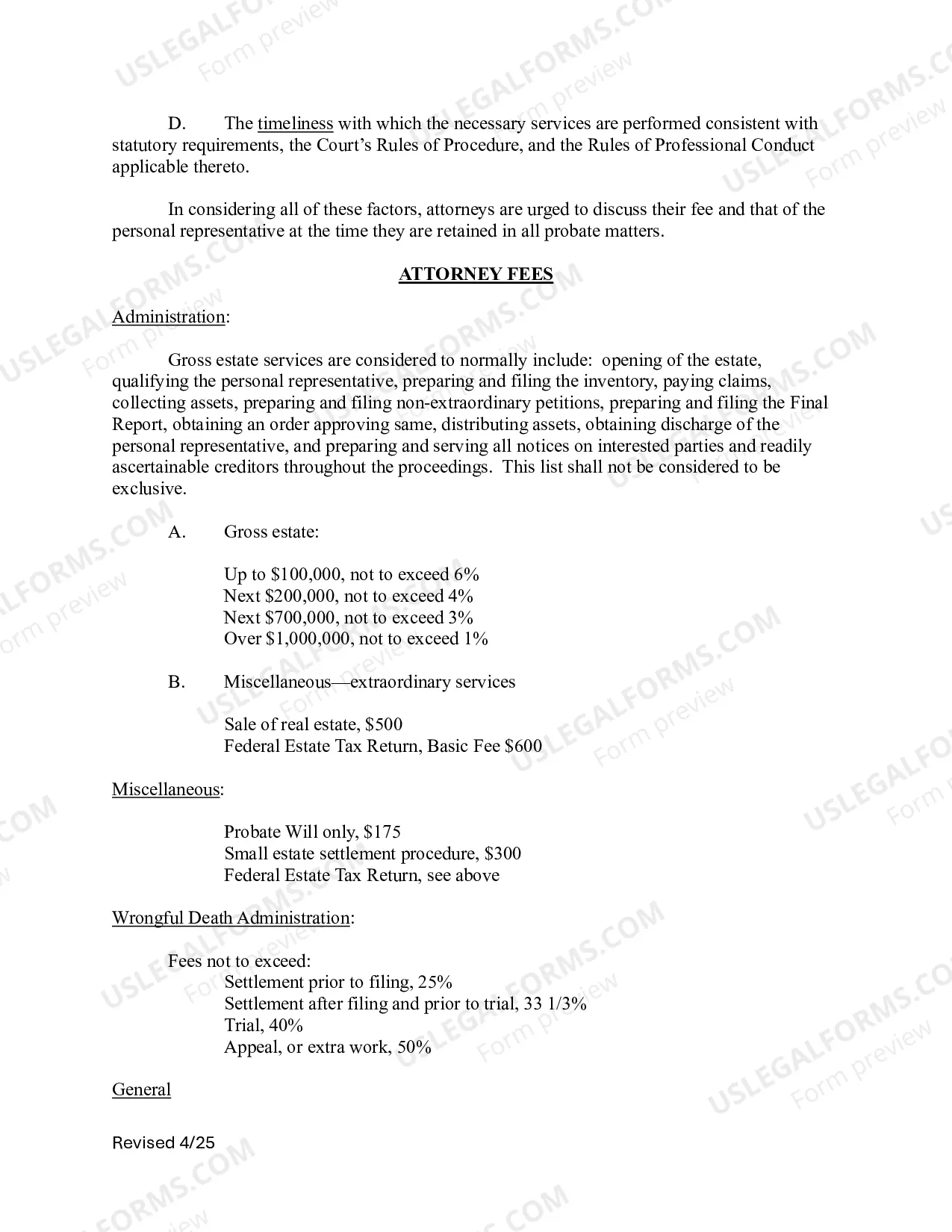 Preview Maximum Fee Guidelines for Supervised Estates (LR29-PR00-711.60) - Form PR 00-7 (PDF)Opens a New Window.