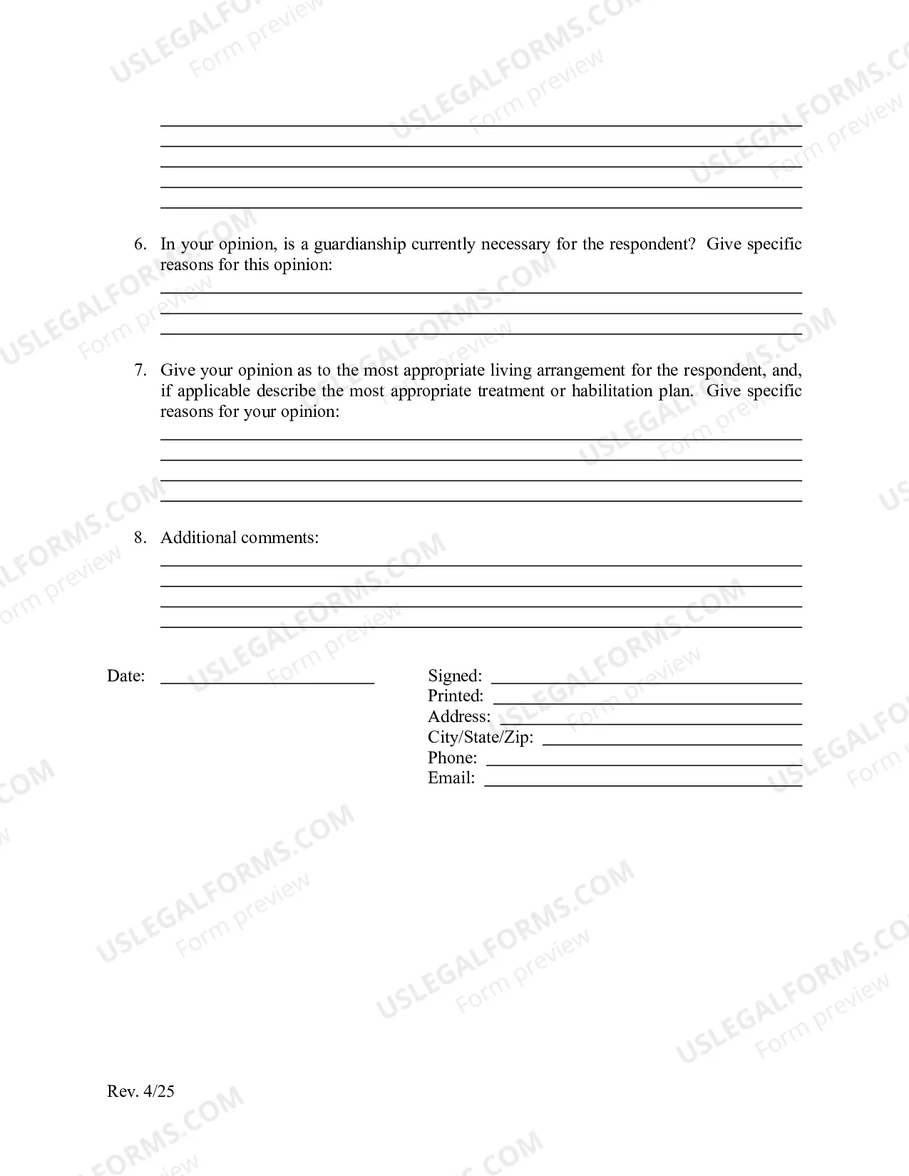 Preview Guardian Ad Litem Report Incapacitated Person (LR29-PR00-714.10) - Form PR 00-9(PDF)Opens a New Window.