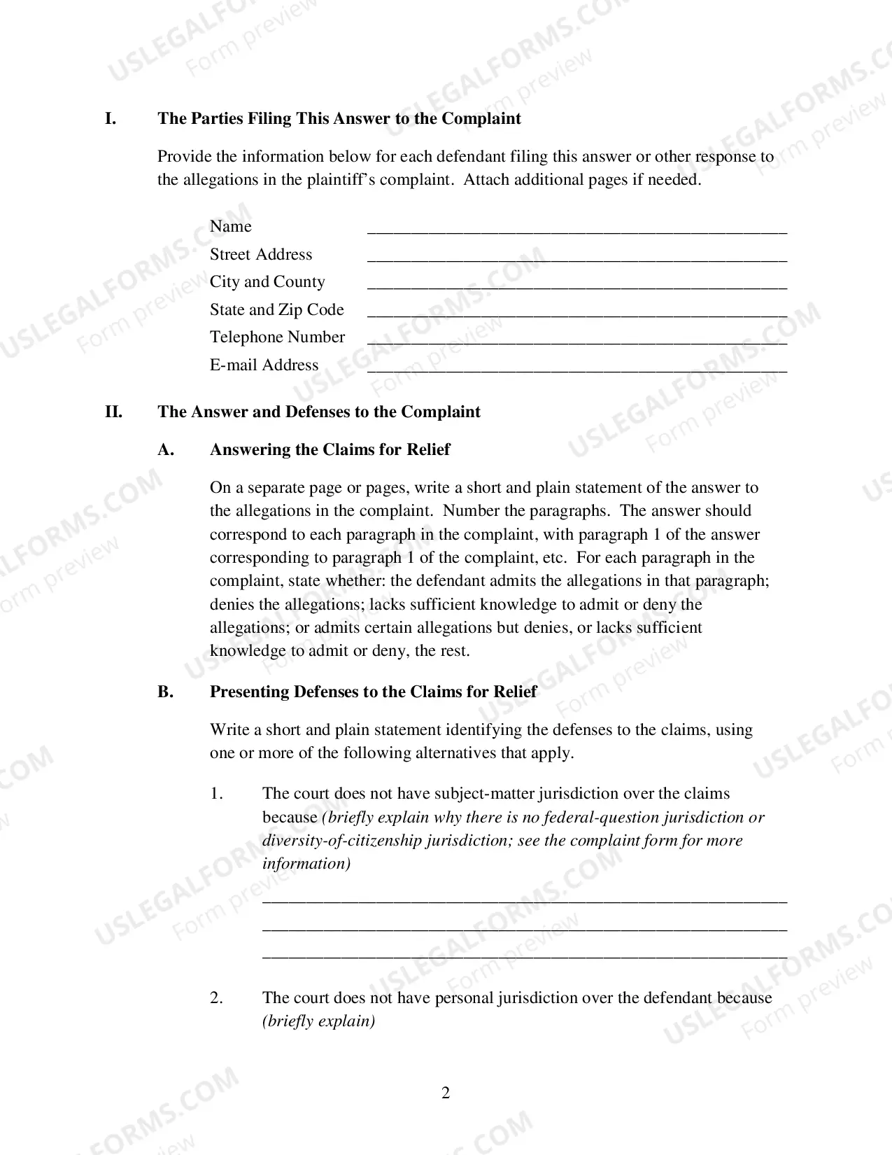 Preview Answer to Complaint