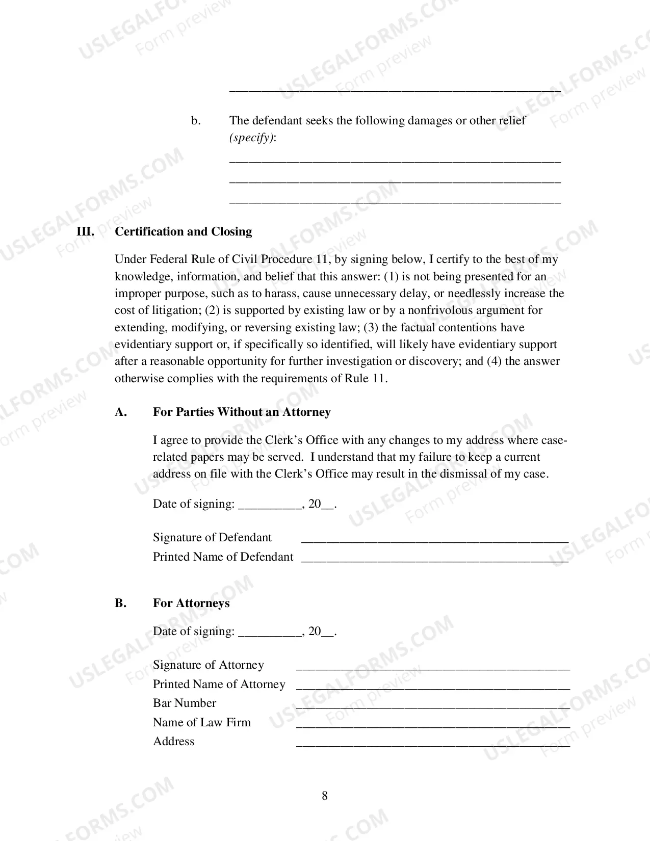 Preview Answer to Complaint