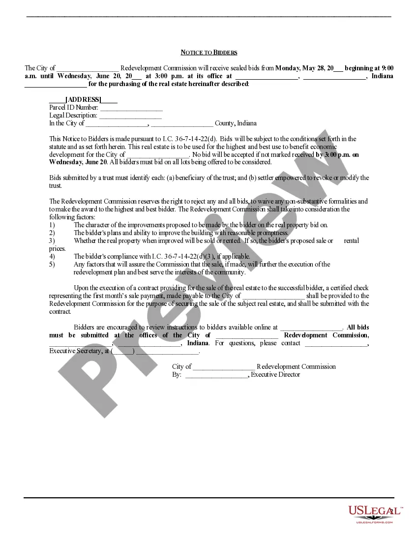 Preview Redevelopment Commission Process for Bidders on Real Property