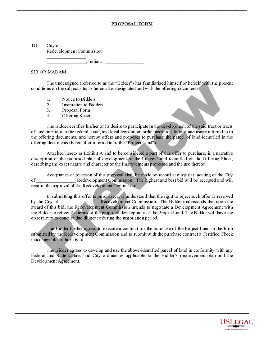 Preview Redevelopment Commission Process for Bidders on Real Property