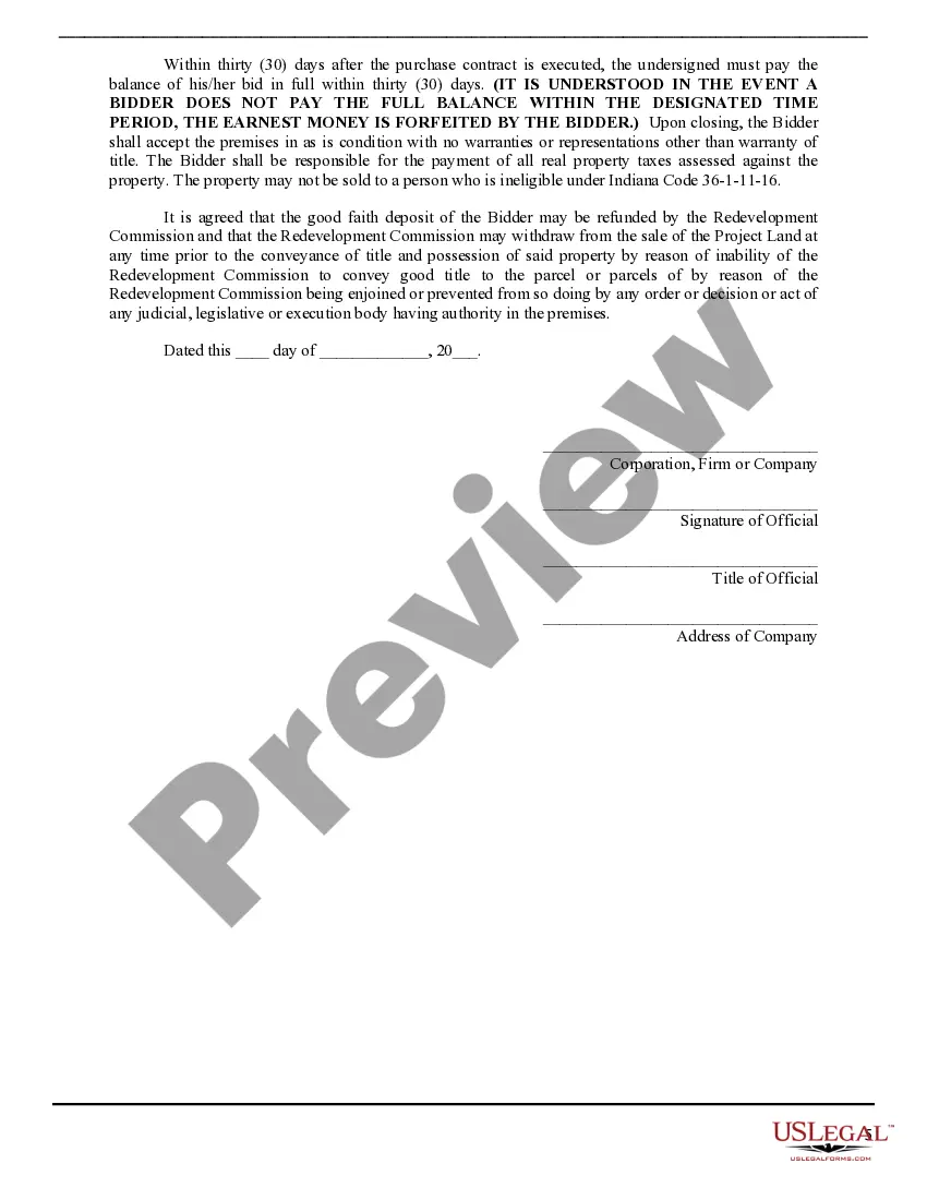 Preview Redevelopment Commission Process for Bidders on Real Property