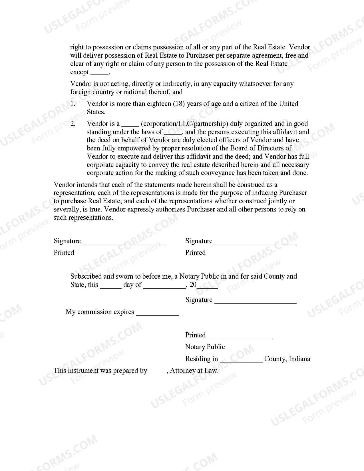Preview Vendor's Affidavit