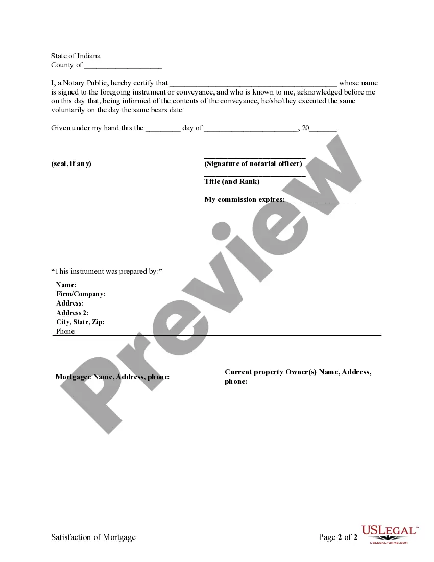 Preview Satisfaction, Release or Cancellation of Mortgage by Individual