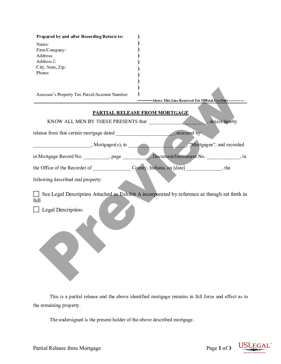 page 0 Partial Release of Property From Mortgage by Individual Holder preview