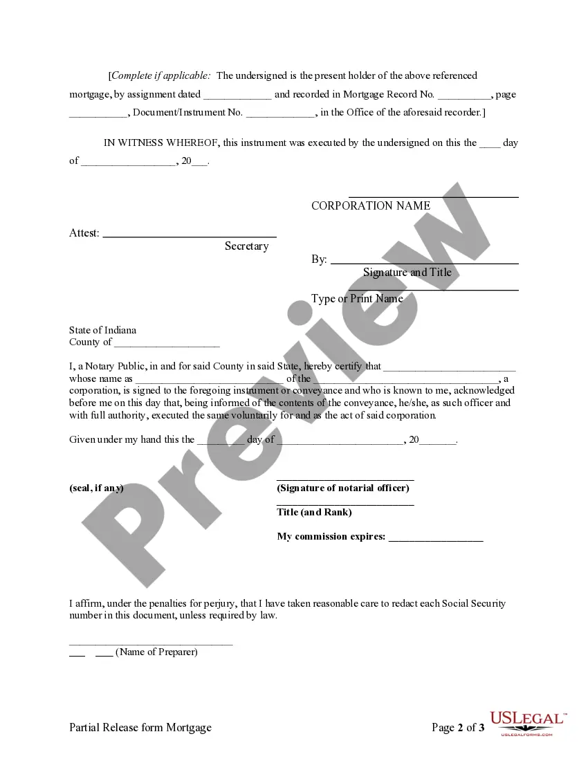 Get Partial Release of Property From Mortgage for Corporation Preview Partial Release of Property From Mortgage for Corporation